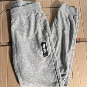adidas Men’s Light Gray Fleece Joggers with Logo Patch